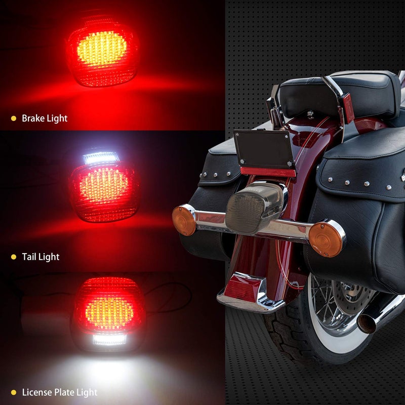 NTHREEAUTO Smoked LED Tail Light Motorcycle Rear Taillights with Brake License Plate Lights Compatible with Harley Dyna, FLST, FXSTB, FXST, Touring Models - Image 3